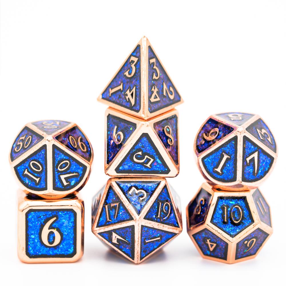 Cusdie Metal Glitter Dices DND 7Pcs Frame Solid D&D Dice D4-D20 Polyhedral Dice Set for Role Playing Game Pathfinder TRPG