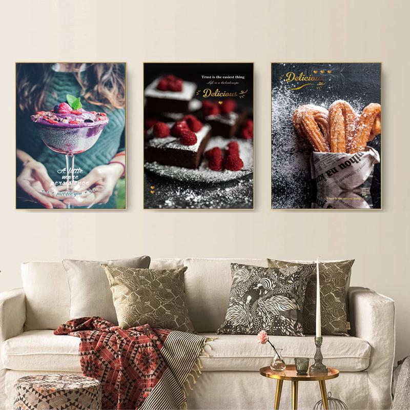 Food Poster and Print Cake Dessert Canvas Painting Wall Art Picture Kitchen Dining Room Restaurant Bakery Dessert Shop Decor