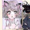 Kawaii Cat Ear Anime Girl Tapestry Pink Y2K Aesthetic Wall Hanging Cute Neko Girl Background Cloth for Bedroom Dorm Ins Style
