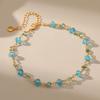 Women S Copper Plated 18k Gold Blue Zircon Handmade Beaded Anklet