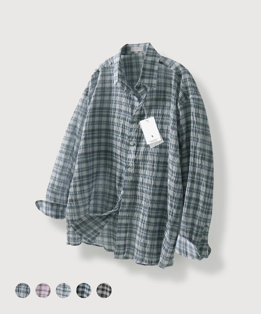 MOOD INSIDE Summer Wrinkle Ocean Plaid Shirt _5 Colors