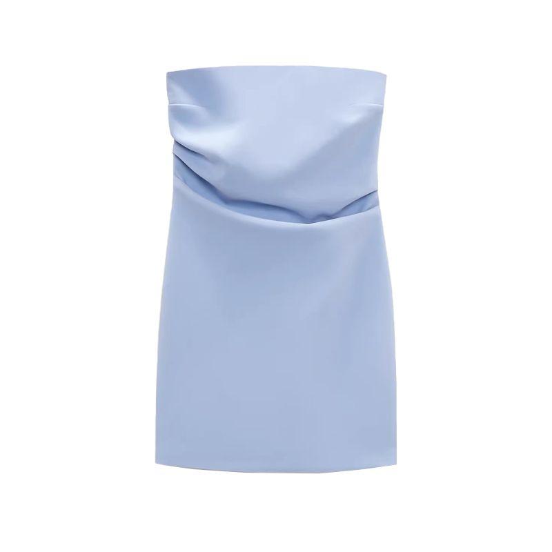 Spring New Style White Ruched Silm Straight Collar Tube Top Dress 7905717 3067365 3180332