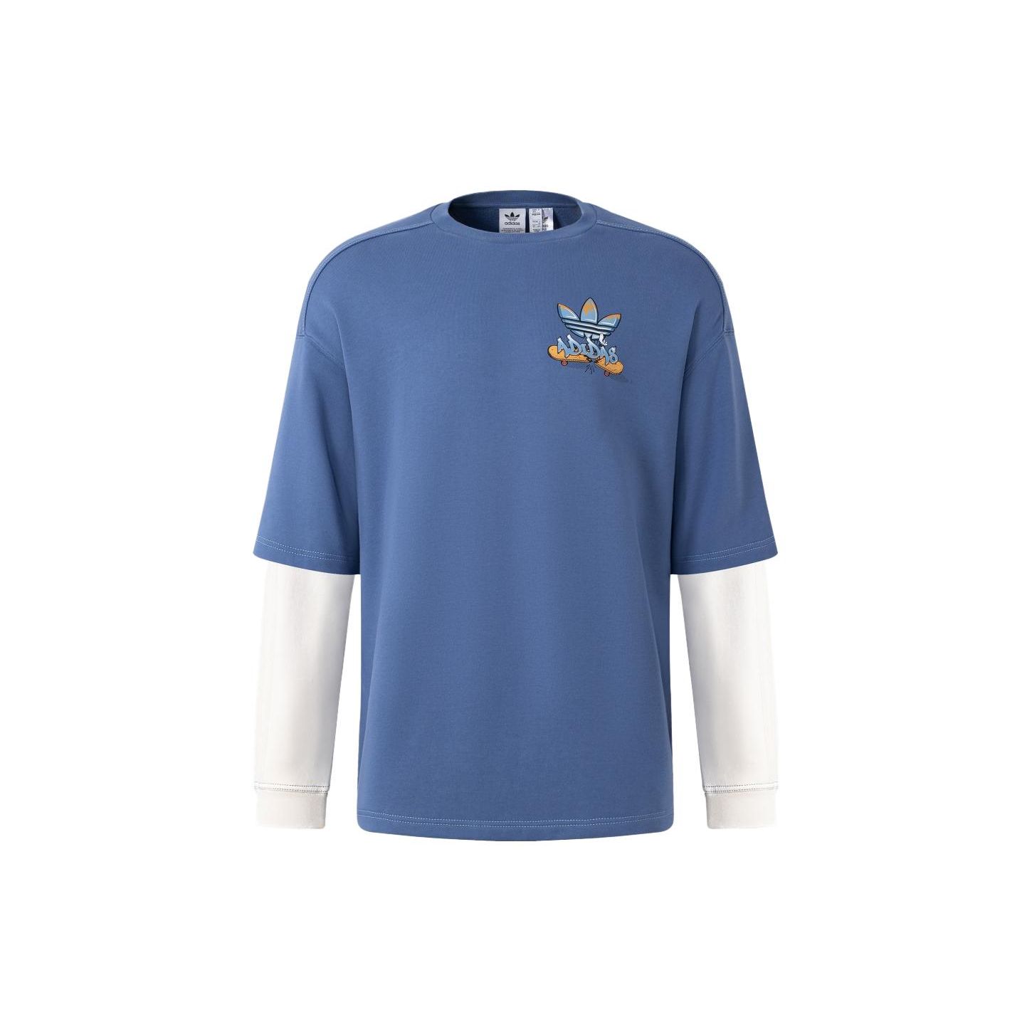 

adidas Originals Unisex Blue Fake Two-Piece Long Sleeve Graphic T-Shirt IY5382 M