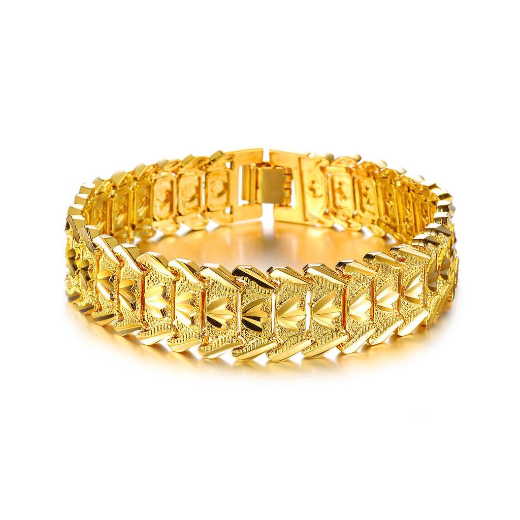 Men's 24K Gold-Plated Engraved Bracelet Watch Chain
