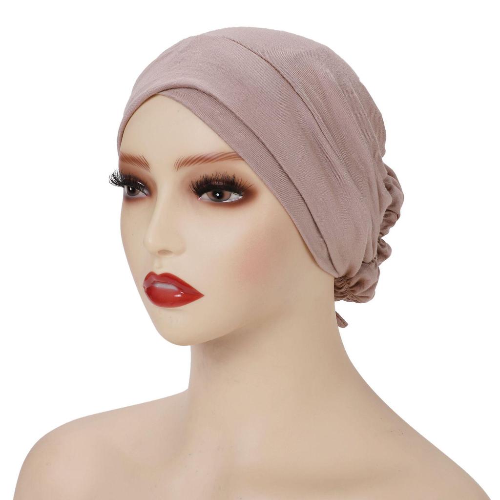 Modal Cotton Stretch Elastic Postpartum Cap - Solid Color Tie-on Indian Hat