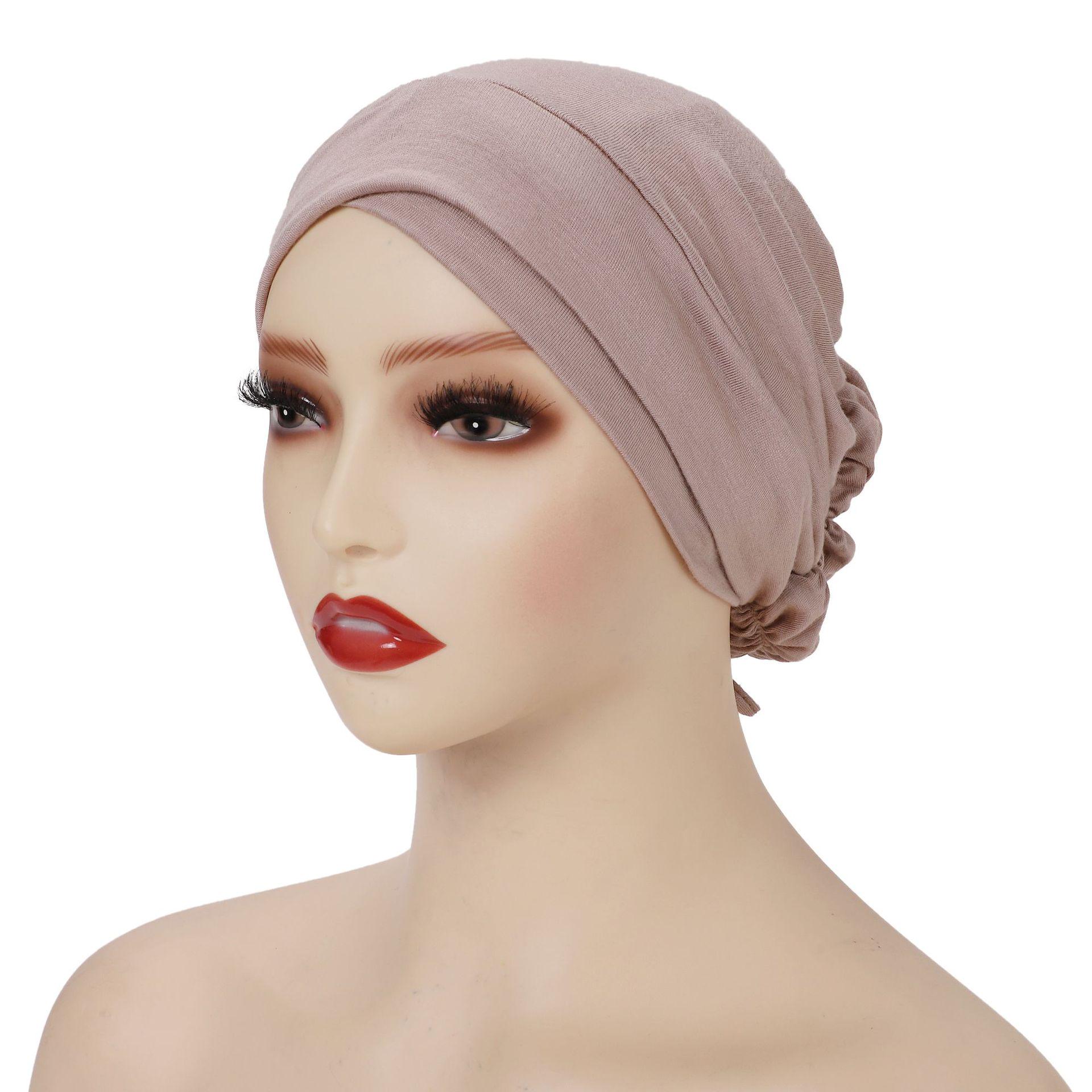 

Модальная хлопковая эластичная послеродовая шапочка - Однотонная завязывающаяся индийская шапка One Size