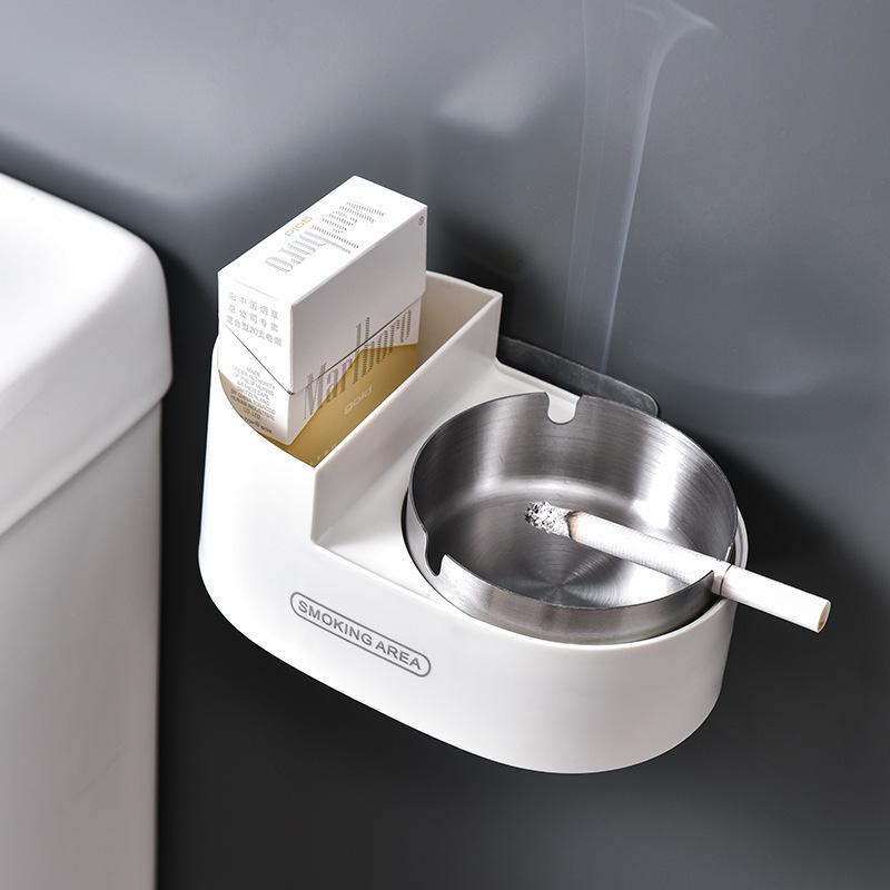 Wall-Mounted Creative Ashtray with Lid - Punch-Free, Anti-Fly Design for Home and Bathroom