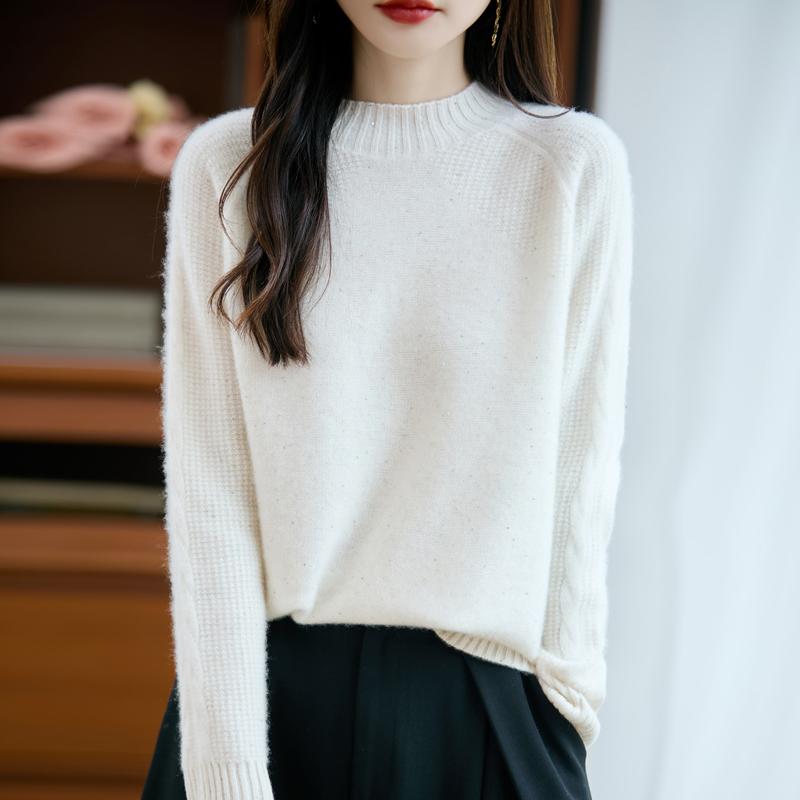 Damen Kaschmirpullover Qinghe Kaschmir 30% Kaschmir 70% Wolle Herbst- und Winterpullover warm und modisch