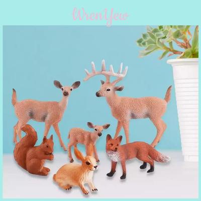 Hand-painted Simulation Of Animal Reindeer Squirrel Red Fox Model Set For Collectors