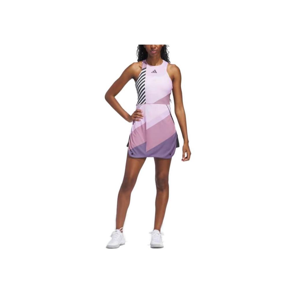 Adidas Originals Striped Short Sleeve Fitted Dress Women Dresses Purple IL9594
