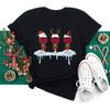 Polyester  100% New Christmas Happy Christmas Tree Santa Claus Casual and Fashionable Round-neck Short-sleeved Women's Base Tops