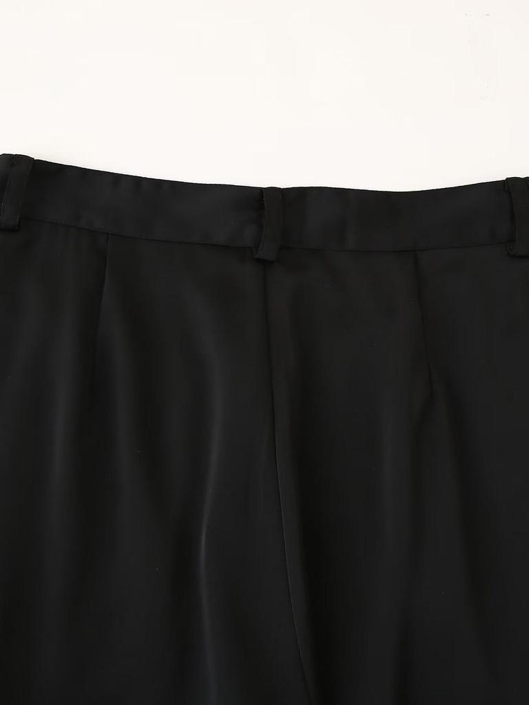 2025 Spring Women's European & American Wide-Leg Satin Pleated Trousers