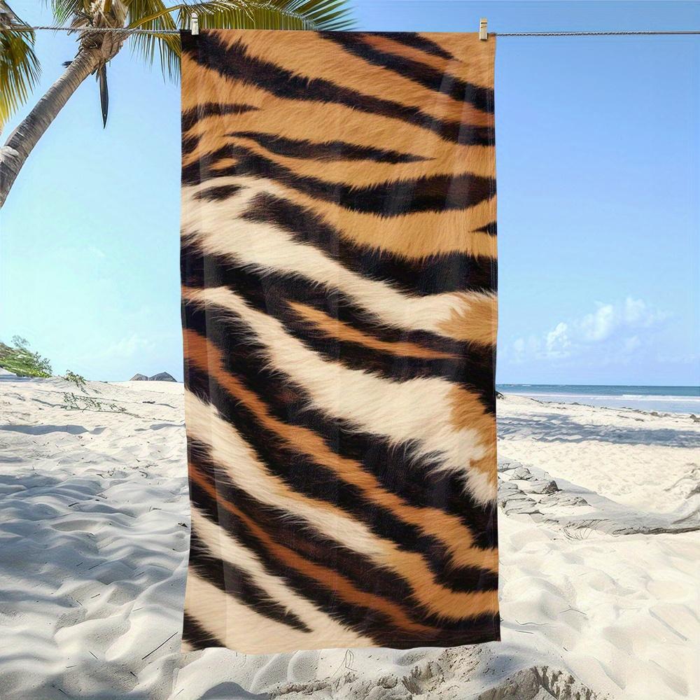 

Large Tiger Patterned Plush Beach Towel, Highly Absorbent for Holidays Seaside Swimming Pool W40*H60(CM)
