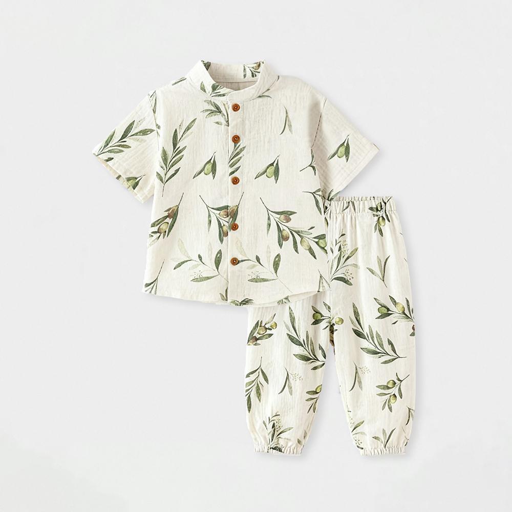 Spring Summer Organic Cotton Kids Clothes Set Cute Printed Short Sleeve Tshirt + Pant Baby Suits
