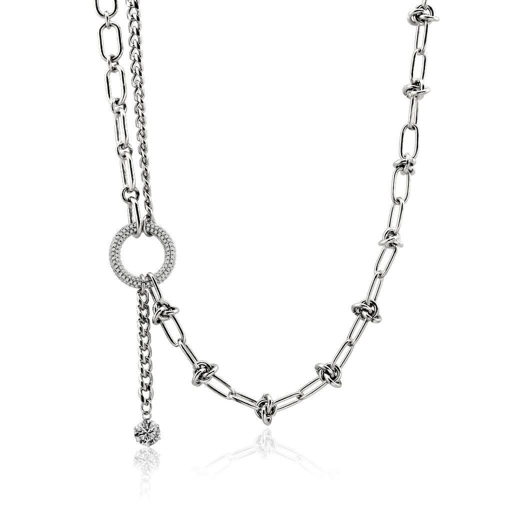 Fashion Gold Silver Match Plated Asymmetric Necklace for Women Stackable Stainless Steel Necklace with Zirconia