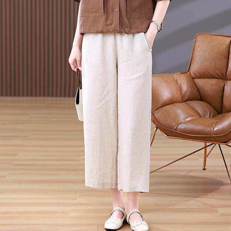 Women's 2025 Retro Linen Wide-Leg Pants - Summer/Fall Plus Size Casual Straight Leg
