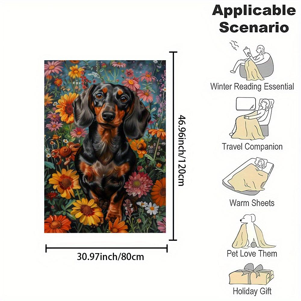 Cozy Dog Dog Lover Floral Picnic Throw Blanket Garden Print Cottagecore Decor Dachshund Pet Art Indoor Outdoor Stylish Wrap