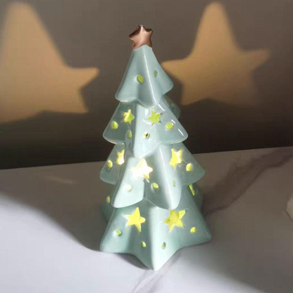 Creative Atmosphere Light Ceramic Projector Lamp Christmas Tree Statue  Festival