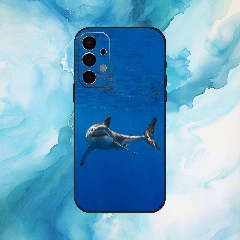 Fierce S-Shark Phone Case For Samsung S25,24,23,22,30,21,10,9,Ultra,Plus,Lite,FE,4,5 G Soft Black Case