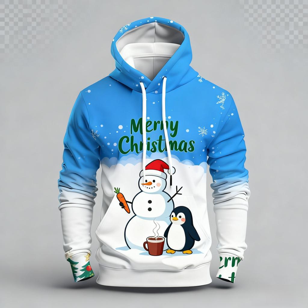 Autumn Winter Large Christmas Series Digital Printed Pattern Hoodie Warm Comfortable Versatile Men Women Christmas Atmosphere Casual Hoodie