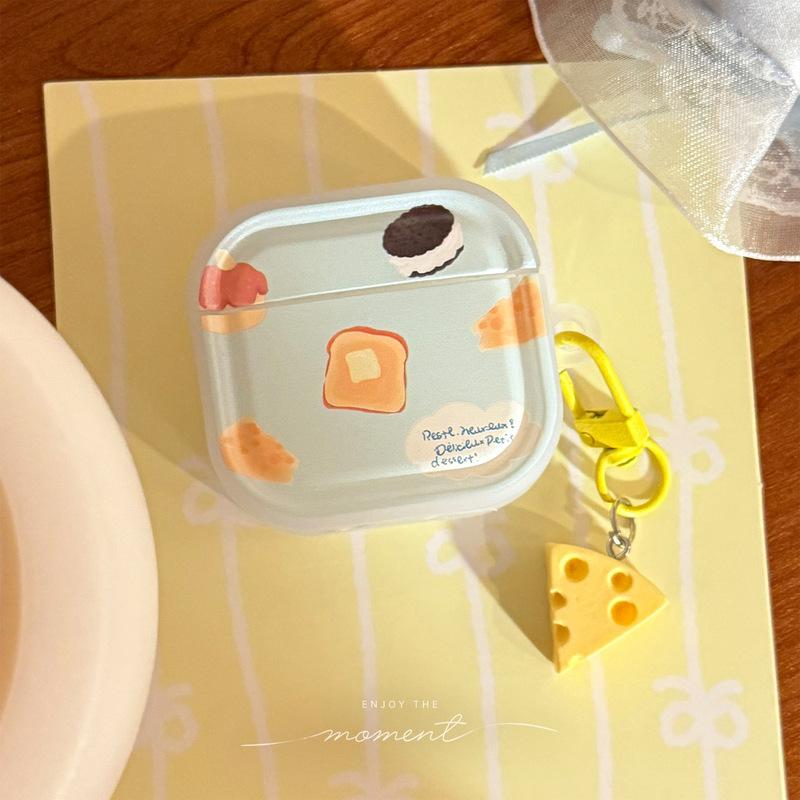 Cartoon Yellow Cream Cheese Bread Earphone Case for AirPods Pro 3 2 Headset Protective Cover For Air Pods 4 3 2 1 With Cartoon Cheese Star Pendant