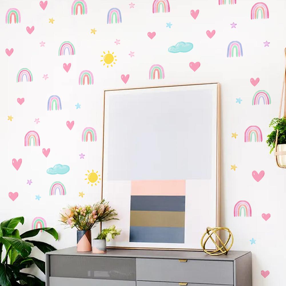 4pcs Pvc Wall Stickers Rainbow Stars Love Self-adhesive Wall Decals For Girls Boys Bedroom Nursery Wall Decor