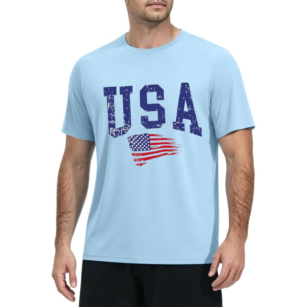 Men's Quick Dry Short Sleeve T Shirt Lightweight Breathable Fitness Running Gym Workout Tee USA Graphic Print Casual Top