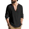 Mens Linen Shirts Loose Fit Long Sleeve  T Shirt Solid V Neck Hippie Yoga Pullover