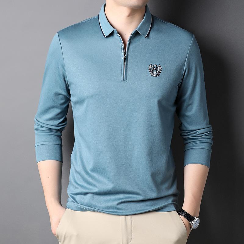 Solid Color Long-sleeved New T-shirt for Men Spring New Fashion Casual Lapel Embroidered POLO Shirt Slim Fit Top