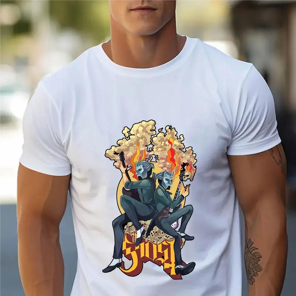 Unisex and WoUnisex's Vintage Anime Graphic T-shirt, Pop  Character Shirt, Ghost Band, Printed, Street Clothing, Fashion, 1T