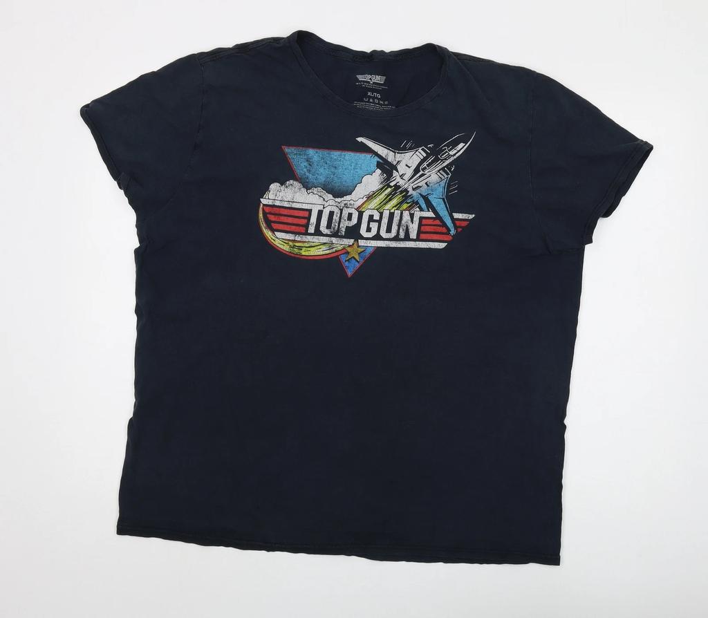 Top Gun Men's Black Graphic T-Shirt, XL, Movie Theme