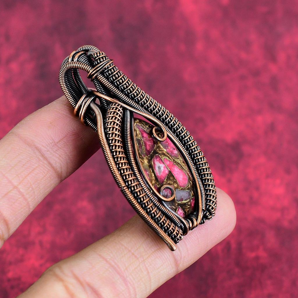 Copper thulite pendant copper wire wrapped pendant gemstone copper jewelry handmade pendant very pretty wire wrapped jewelry gifts for women