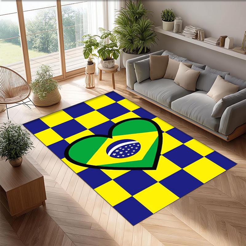 Brazil national football team Printed Flannel Area Rug Non Slip Soft Polyester Floor Carpet Indoor Decor Mat for Bedroom Living Room Sofa