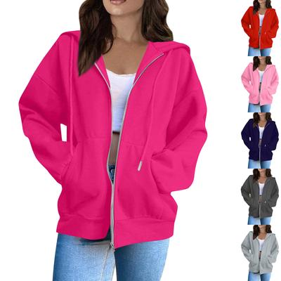 Women's Fashion Casual Long Sleeve Solid Color Hooded Sweatshirt Tops