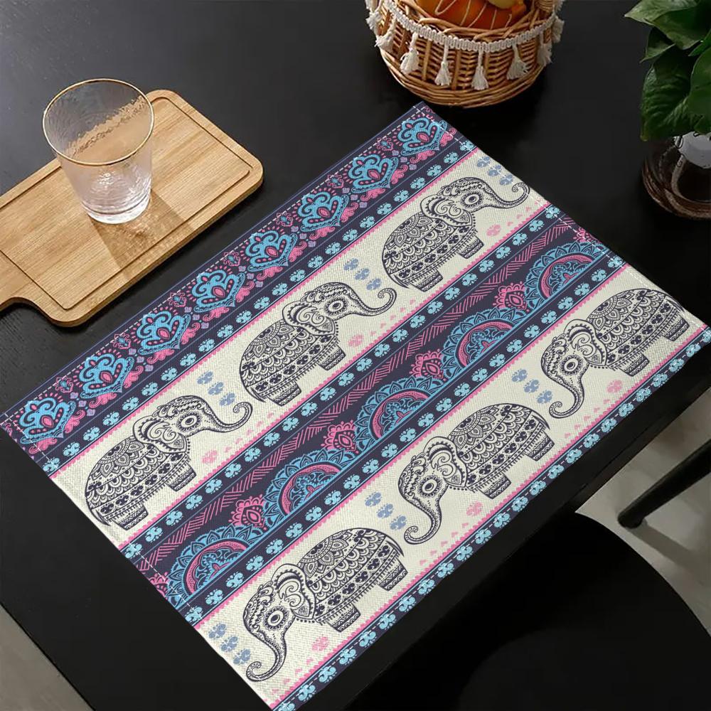 4PC Bohemian Indian Mandala and Elephant Placemats30x45CM Christmas Table Mats for Party Kitchen Dining Decor Placemat 6.17