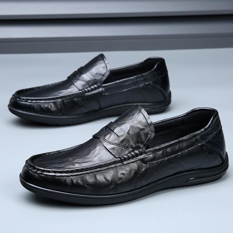 

Повседневная кожаная обувь мужская обувь 2025 весна новая толстая подошва на одной педали мужские черные легкие ленивые лоферы 39 чёрный