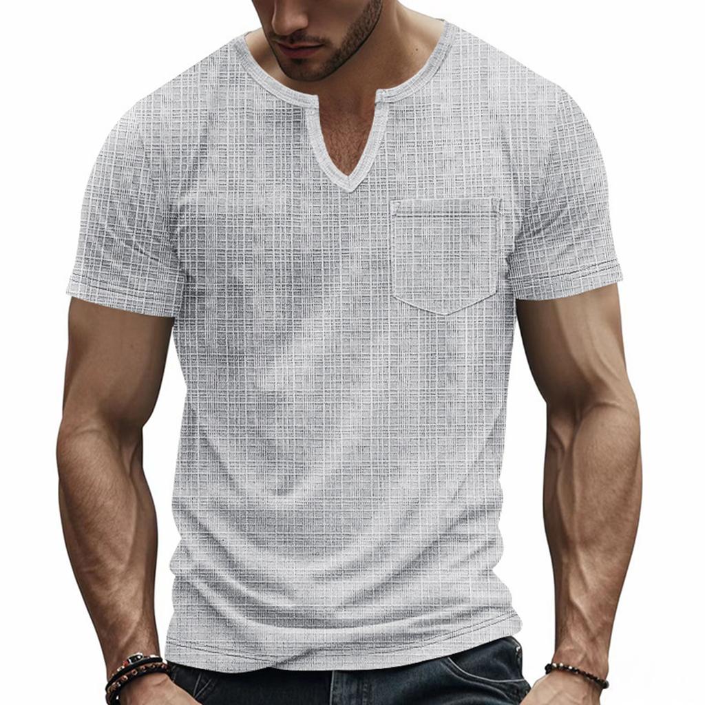 Men’s Short Sleeve Henley T Shirt with Chest Pocket Casual Lightweight Textured Fabric Notched Neckline Top