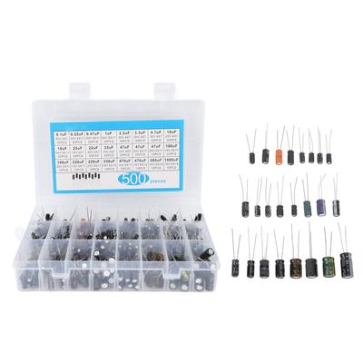 500 Stück Elektrolytkondensator 0,1 µF - 1000 µF 16 V - 50 V 24 Werte Aluminium-Kondensator Sortiment
