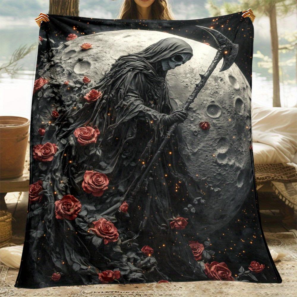 Grim Reaper Flannel Blanket - Gothic Throw for Couch/Bed, Soft & Durable, Unique Gift for Horror Fans & Halloween Decor