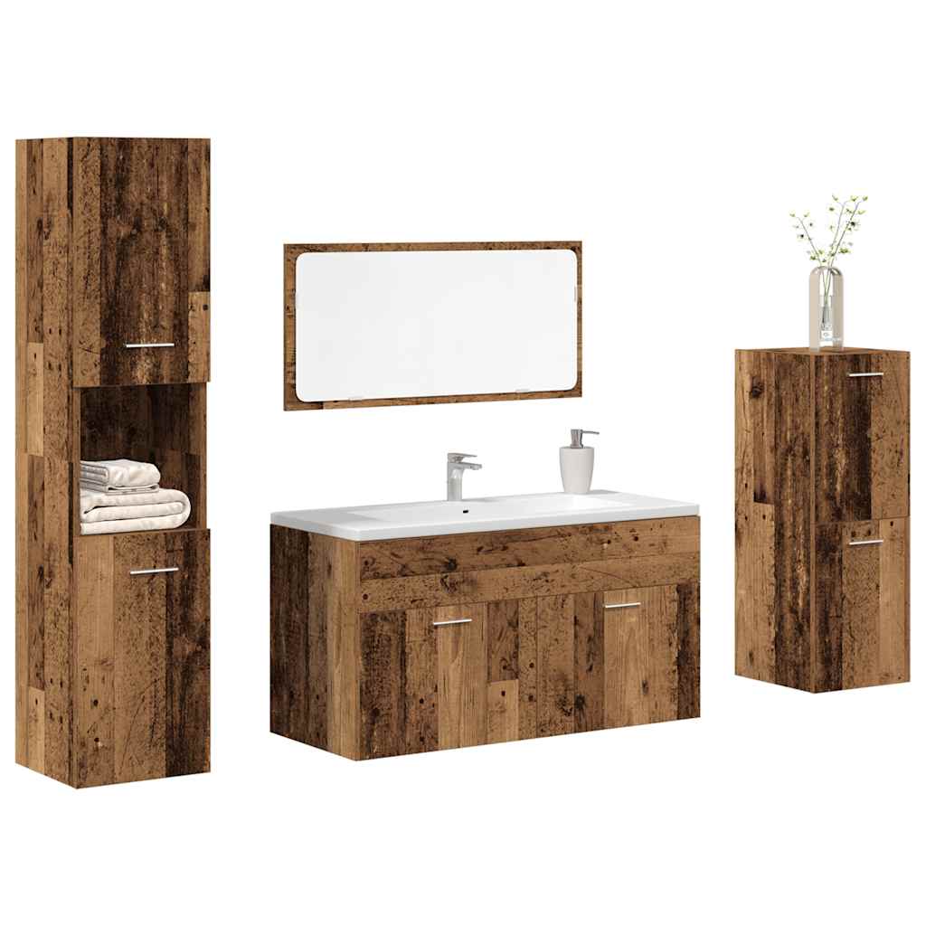 4 piece Bathroom Furniture Set Reclaimed Wood Look Engineered Wood