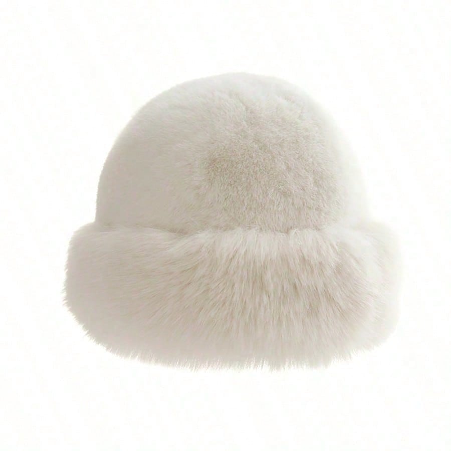 1pc Women's Winter Plush Bucket Hat, Women's Fashionable Thick Hat, Winter Warm Hat, Can Be Paired With Wool Coat, Winter Clothing Winter Outfits