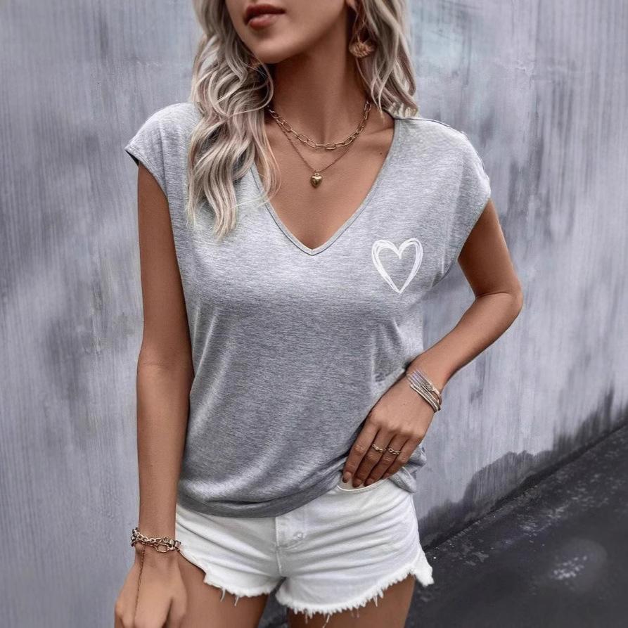 

3D Минималистичные футболки с принтом сердца, V-образный вырез, короткий рукав, женские футболки XXXXL светло-серый