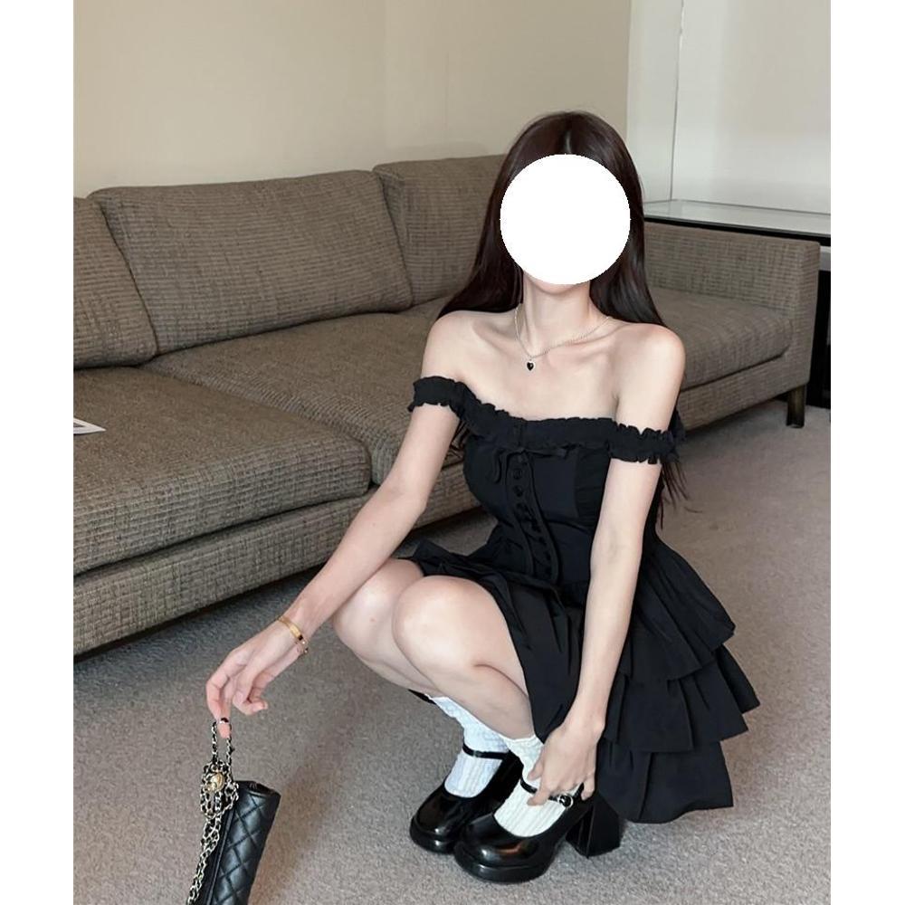 Ballet Style Small Black Dress Waist Suspender Tutu Dress Women's Summer Small Short Princess Cake Dress