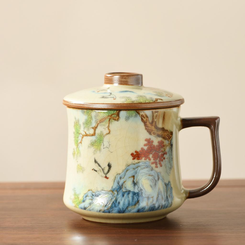 Ru kiln mug gift box with lid tea separation water cup ceramic tea brewing office cup business meeting souvenir