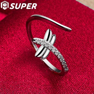 925 Sterling Silver Dragonfly AAA Zircon Opening Ring Jewelry