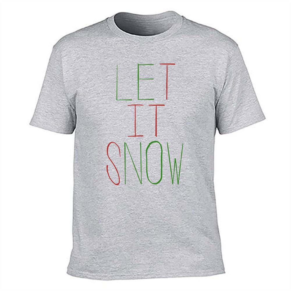 Unisexs Cotton Tshirt Let It Snow Print Casual Short Sleeve Top For Winter Holiday Christmas Daily Wear