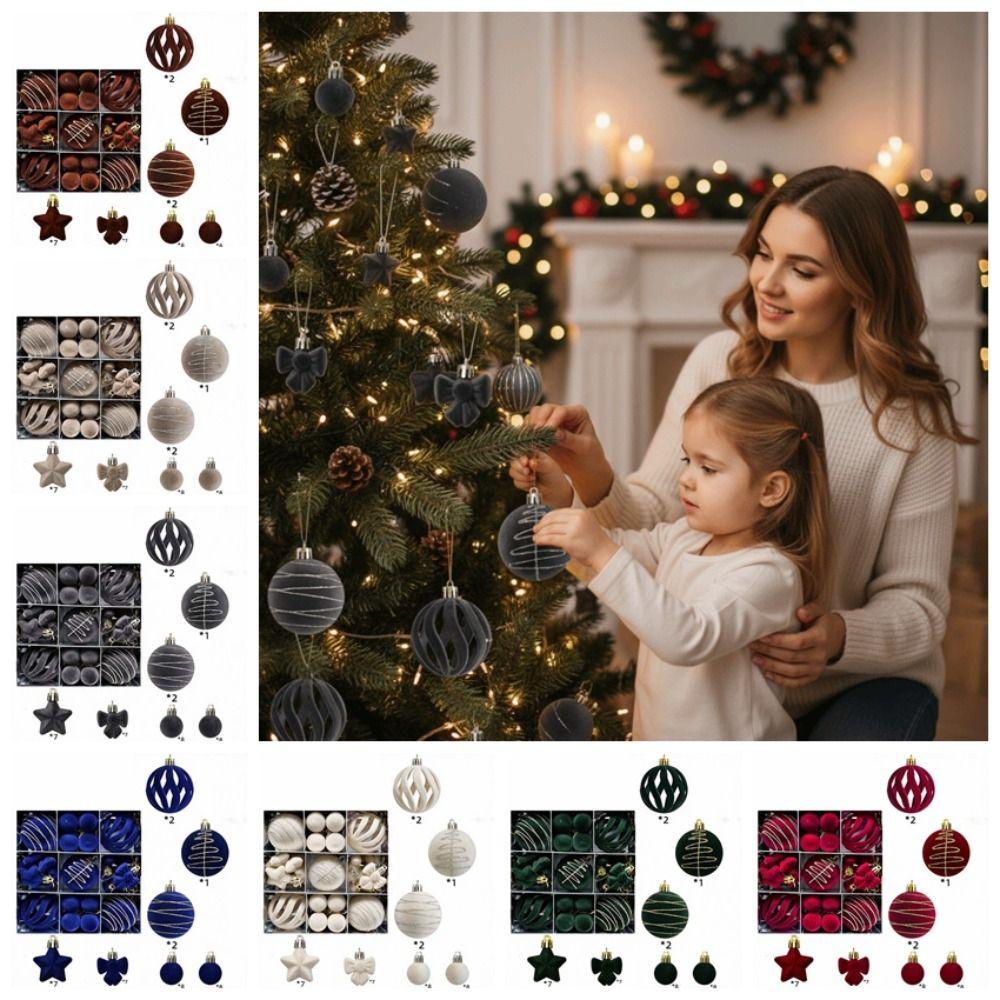 Assorted Xmas Tree Baubles Multicolor Flocked Tree Trinkets Velvet Hanging Spheres Neighbors