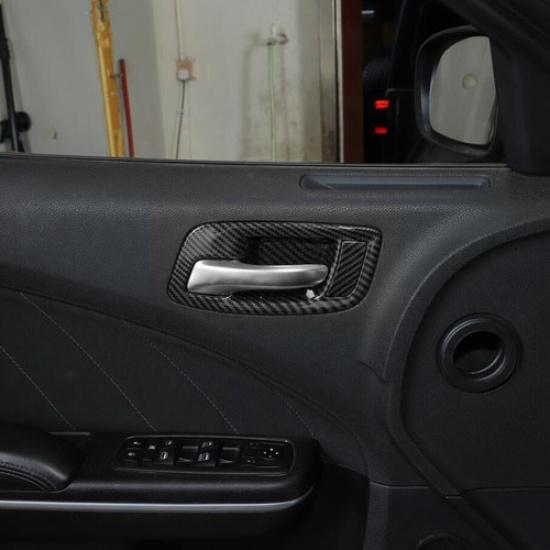 For 2015- Dodge Charger Carbon Fiber Inner Door Handle Bowl Decor Cover Trim