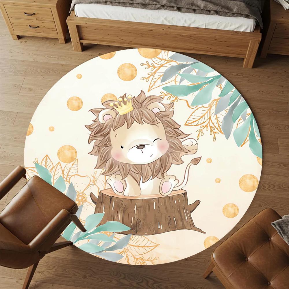 1pc Lion, Crown Round Chair mat Area Rug - Non-Slip, Floor Mat for Office, Bedroom, home decor Christmas Gift p0811442