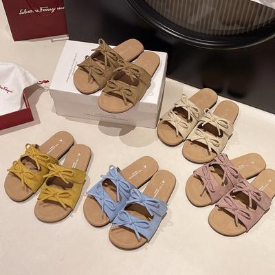 Fashion Bow One-word Slippers Women's Summer New Out Casual Sandals Retro Beach Cool Slippers